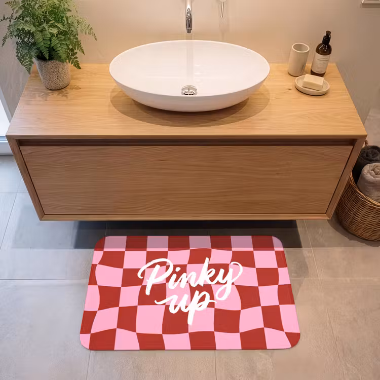 Badmat - Pinky up - Geblokt - Bordeauxrood — 2