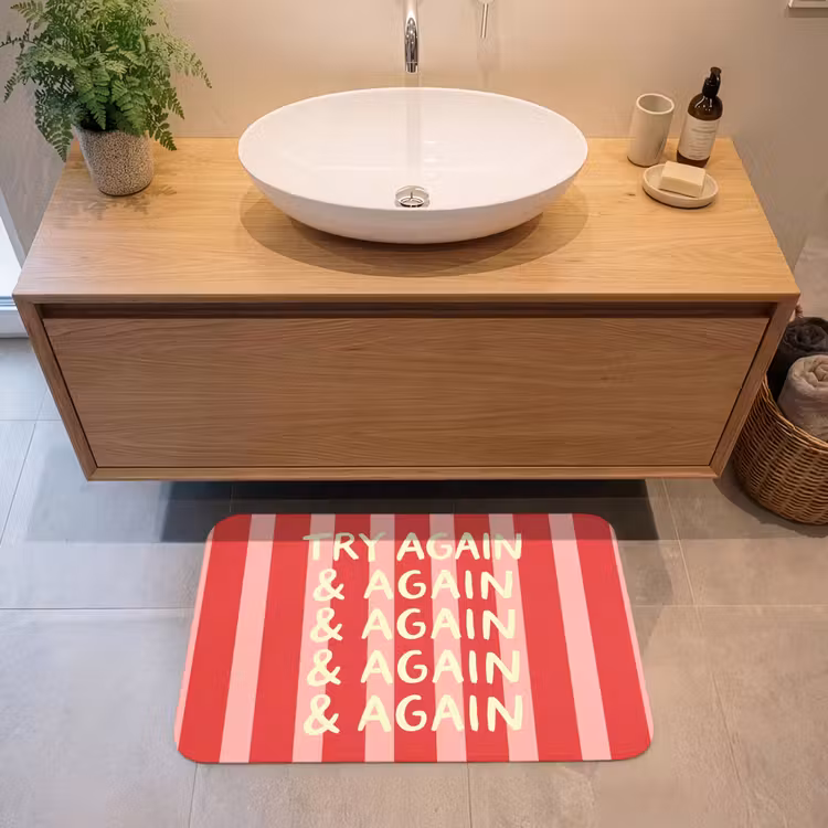 Badmat - Strepen - Rood - Try again — 2
