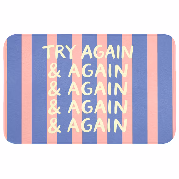 Badmat - Try again - Strepen - Roze - Verticaal - Blauw — 1