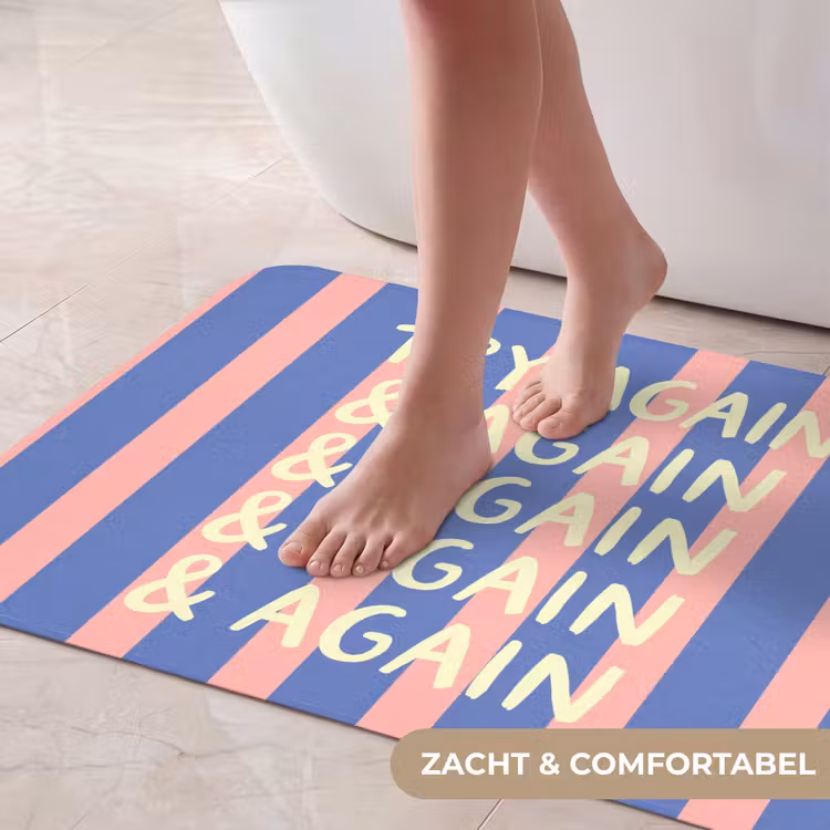 Badmat - Try again - Strepen - Roze - Verticaal - Blauw — 5