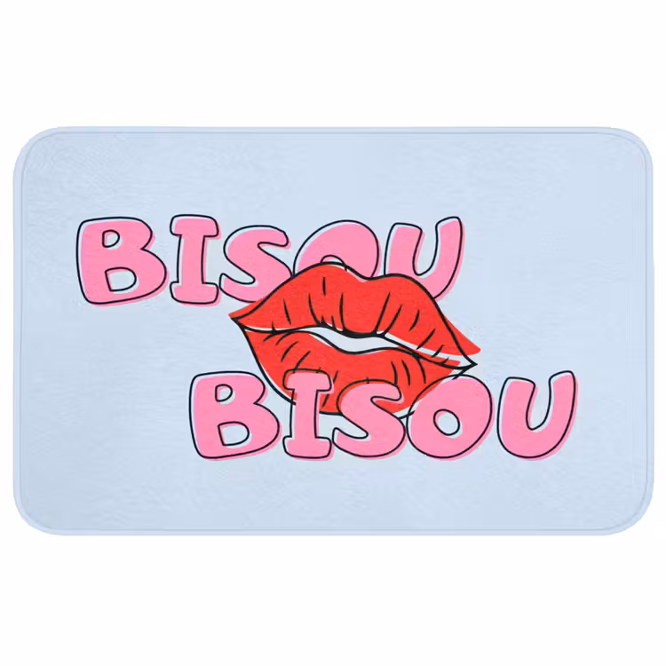 Badmat - Bisou - Blauw - Roze - Lippen — 1