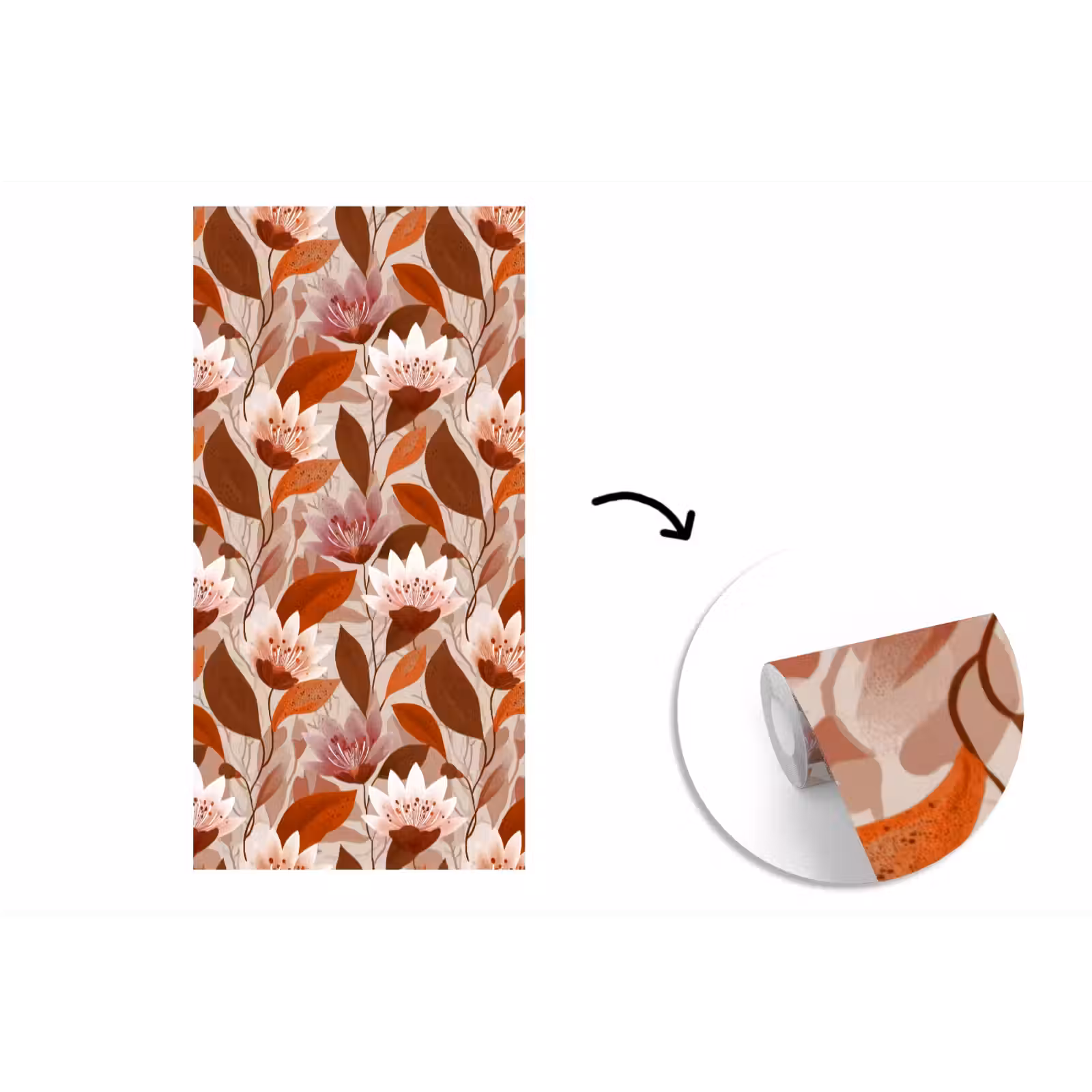 Behang - Bloemen - Bladeren - Bruin — 1