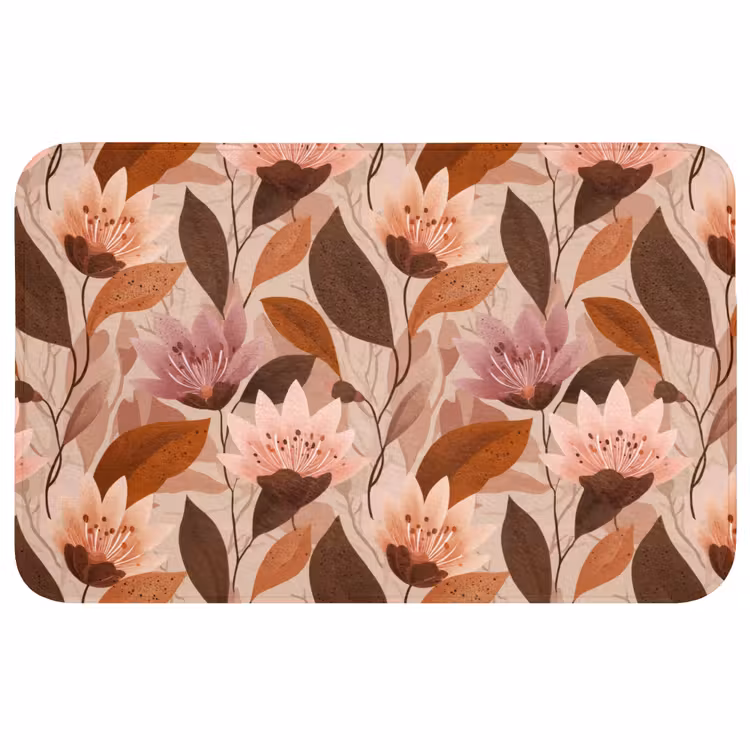 Badmat - Bloemen - Bladeren - Bruin — 1