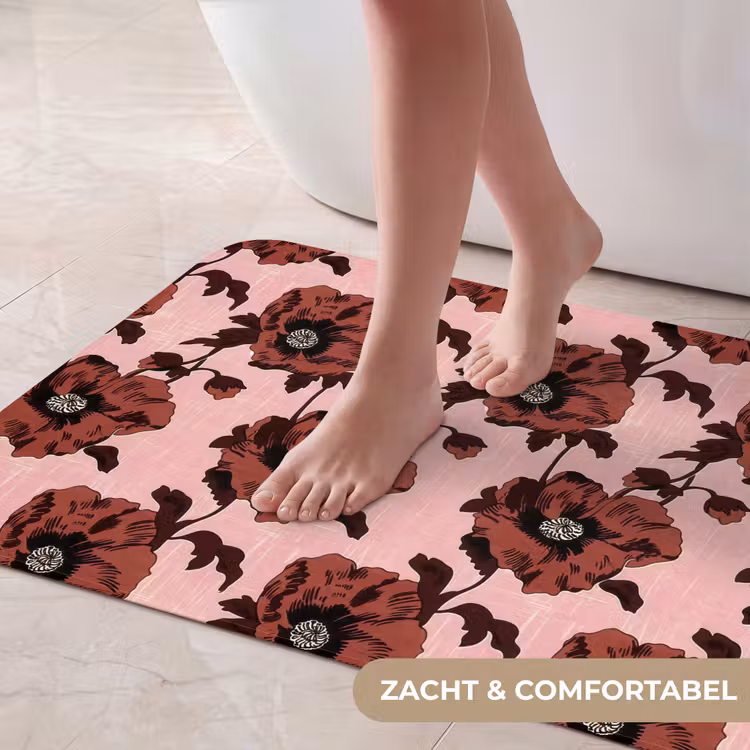 Badmat - Bloemen - Retro - Rood — 5