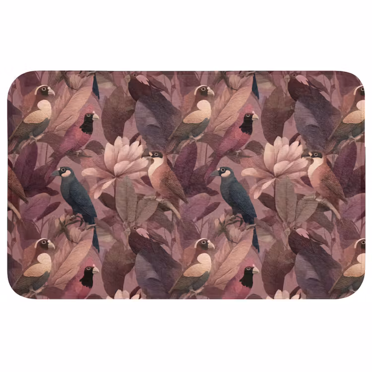Badmat - Vogels - Bladeren - Roze — 1