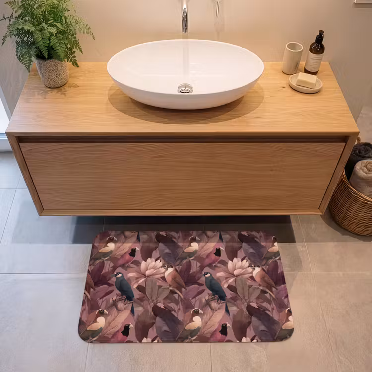 Badmat - Vogels - Bladeren - Roze — 2