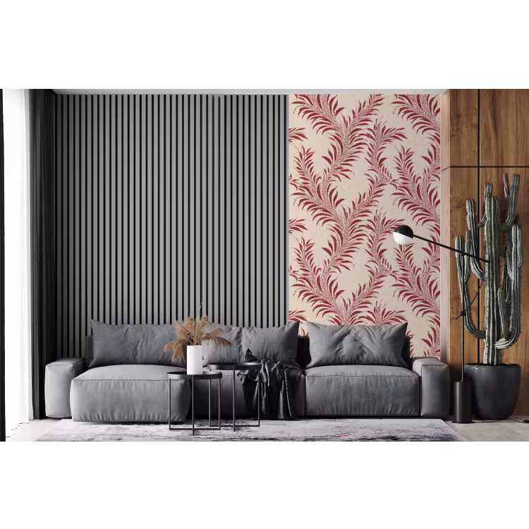 Behang - Bladeren - Linnen - Rood — 2