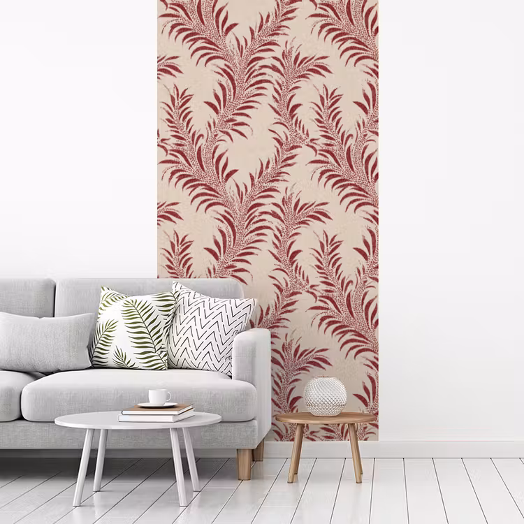 Behang - Bladeren - Linnen - Rood — 3