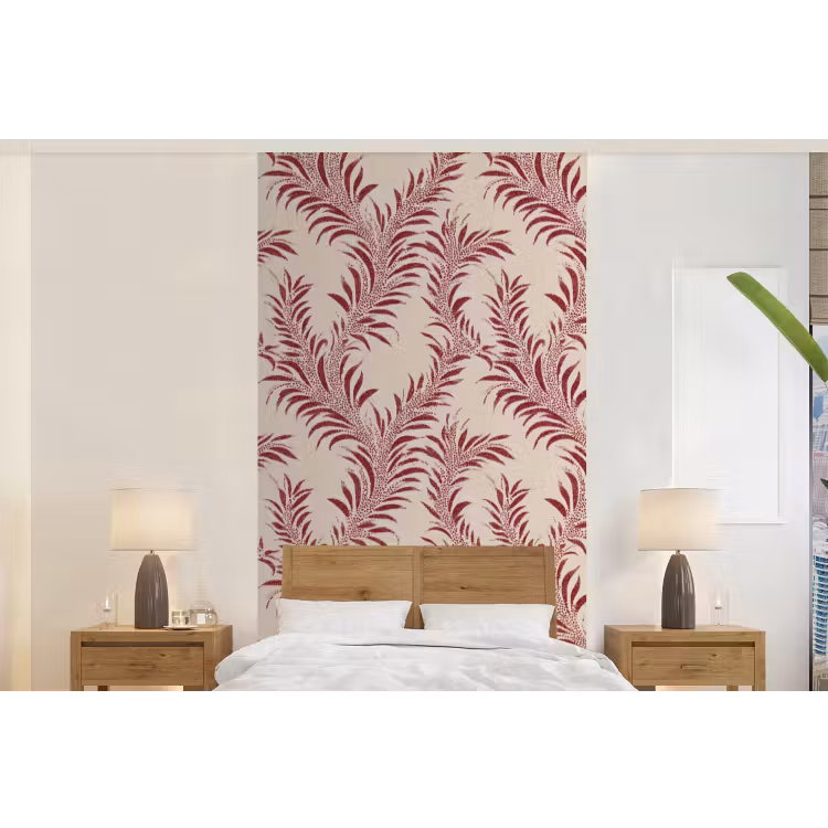 Behang - Bladeren - Linnen - Rood — 5