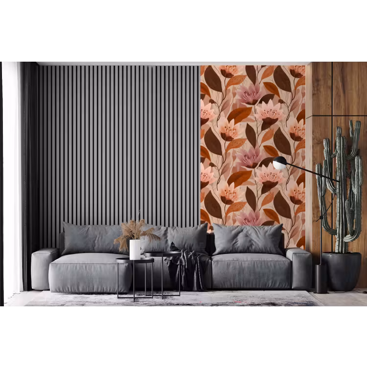 Behang - Bloemen - Bladeren - Bruin — 2