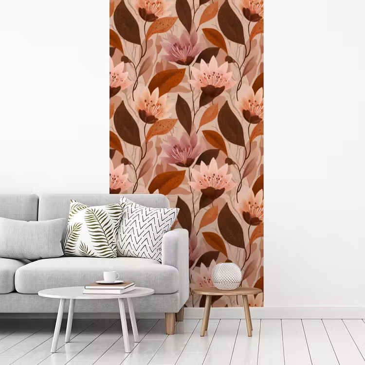 Behang - Bloemen - Bladeren - Bruin — 3