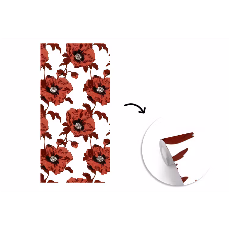 Behang - Bloemen - Retro - Rood — 1