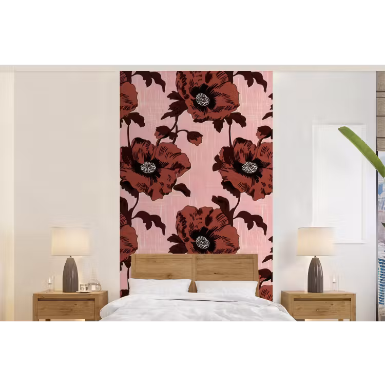 Behang - Bloemen - Retro - Rood — 5