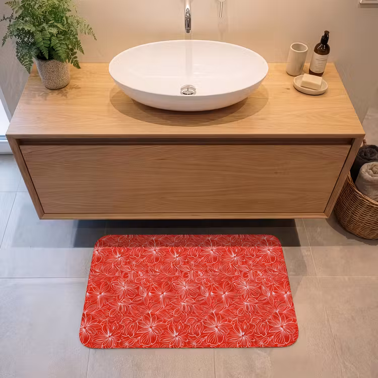 Badmat - Bloemen - Patroon - Rood — 2