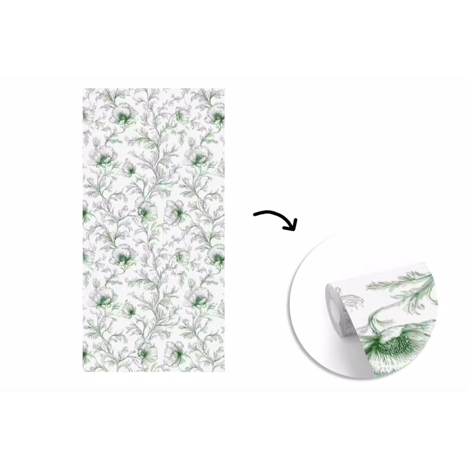 Behang - Bloemen - Getekend - Groen — 1