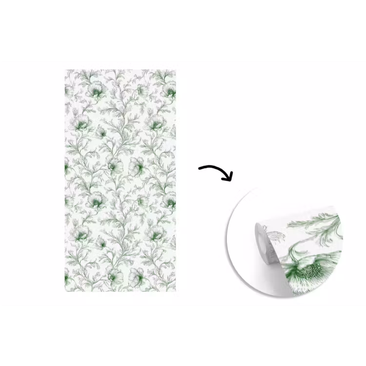 Behang - Bloemen - Getekend - Groen — 1