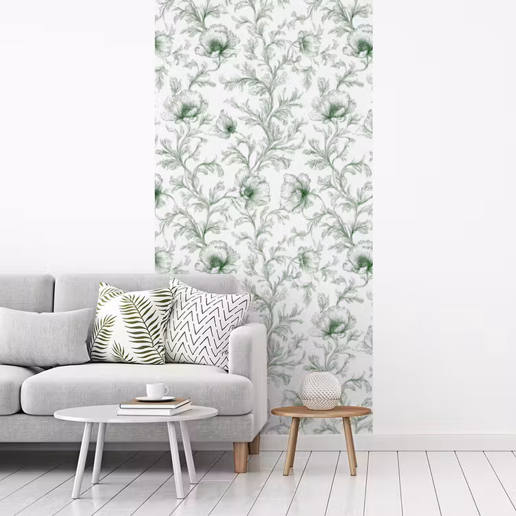 Behang - Bloemen - Getekend - Groen — 3