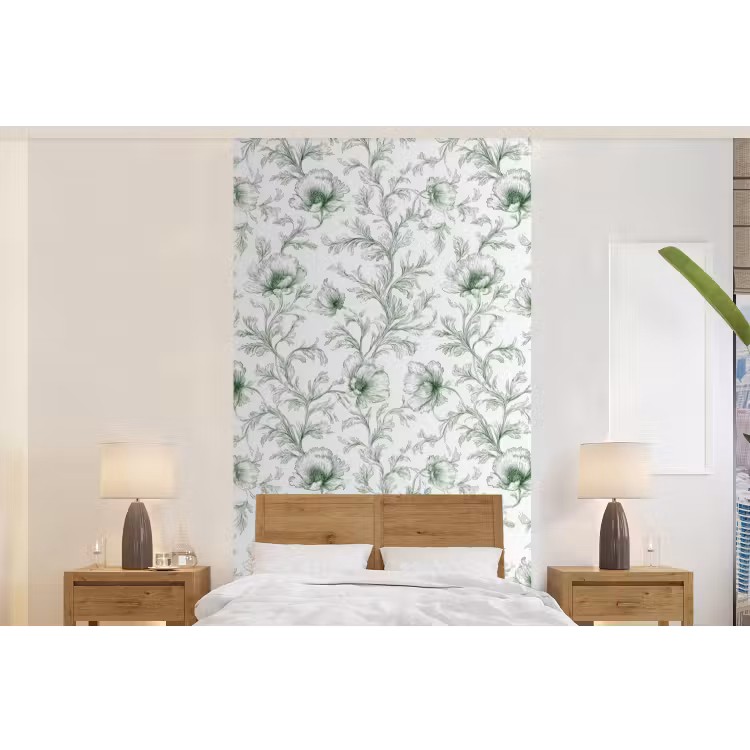 Behang - Bloemen - Getekend - Groen — 5