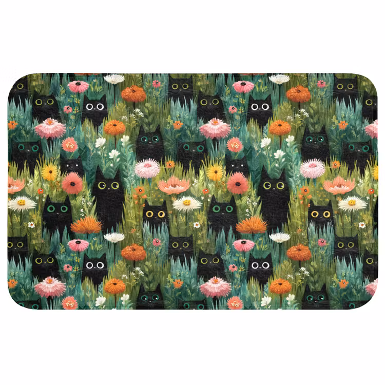 Badmat - Katten - Bloemen - Kleurrijk — 1