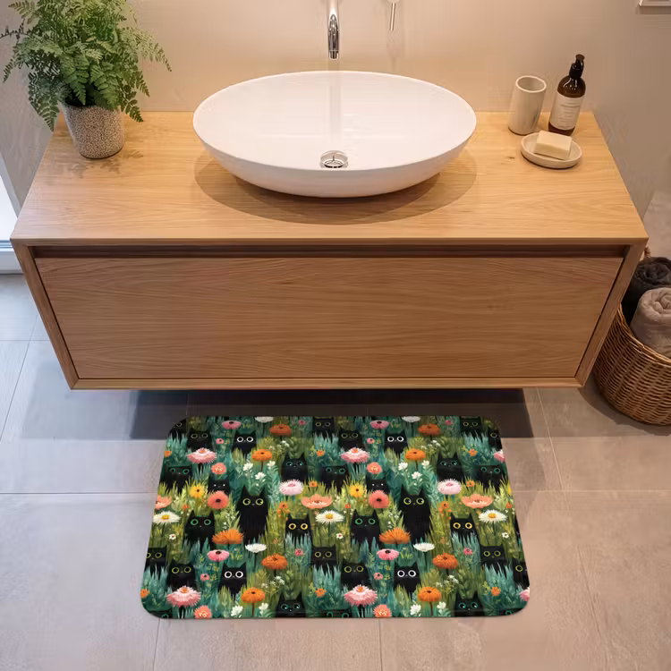 Badmat - Katten - Bloemen - Kleurrijk — 2