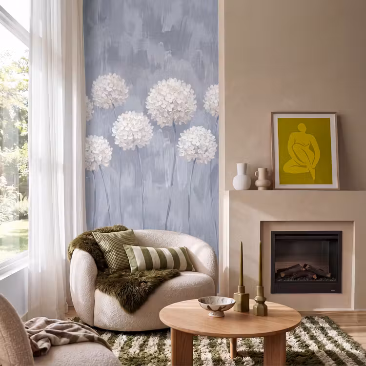 Behang - Bloemen - Illustratie - Blauw — 1