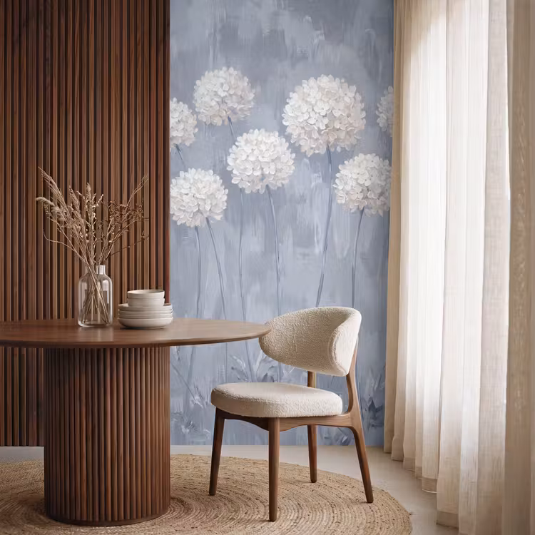 Behang - Bloemen - Illustratie - Blauw — 4