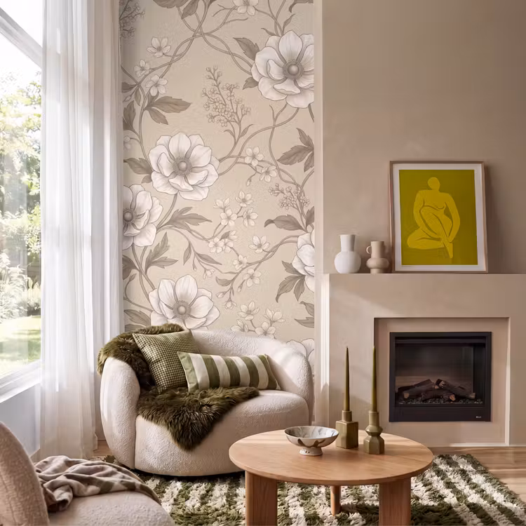 Behang - Bloemen - Patroon - Beige — 1