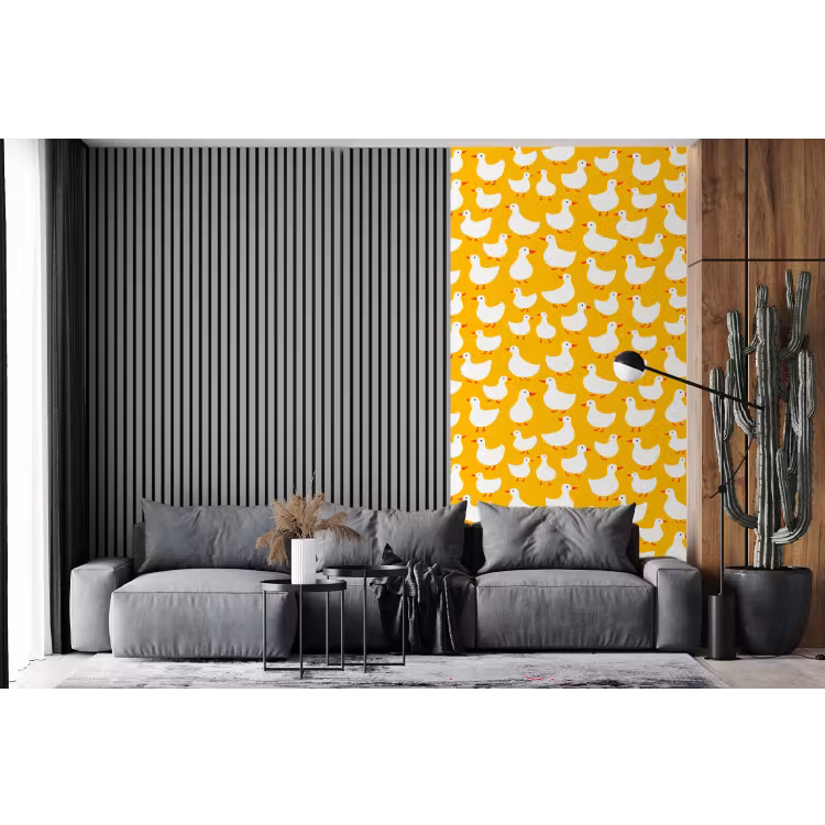 Behang - Eendjes - Patroon - Geel — 2