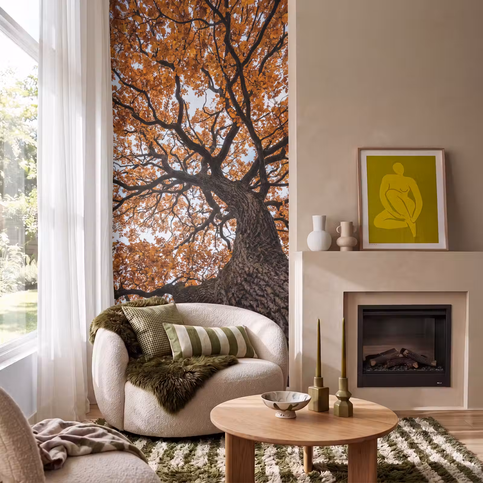 Behang - Boom - Bladerdak - Herfst - Oranje - Sfeervol — 1