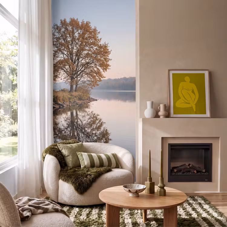 Behang - Bomen - Reflectie - Water - Zonsopgang - Serene — 1