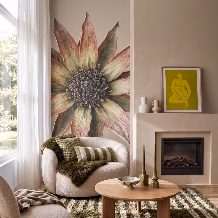 Behang - Droogbloem - Protea - Vintage - Beige - Rustiek — 1