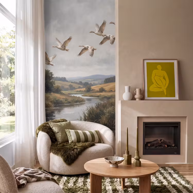 Behang - Eenden - Rivier - Landschap - Vlucht - Nostalgisch — 1