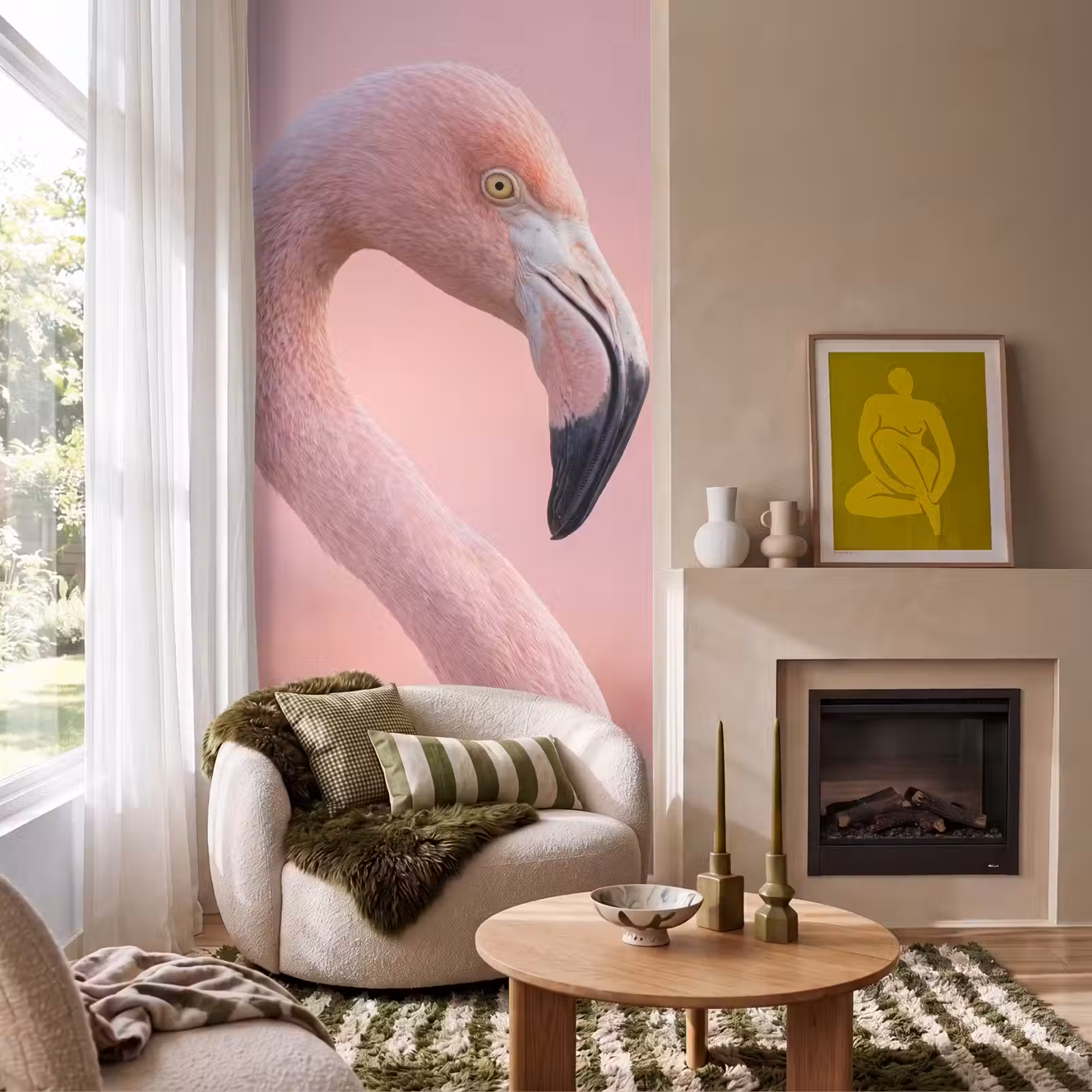 Behang - Flamingo - Portret - Roze — 1