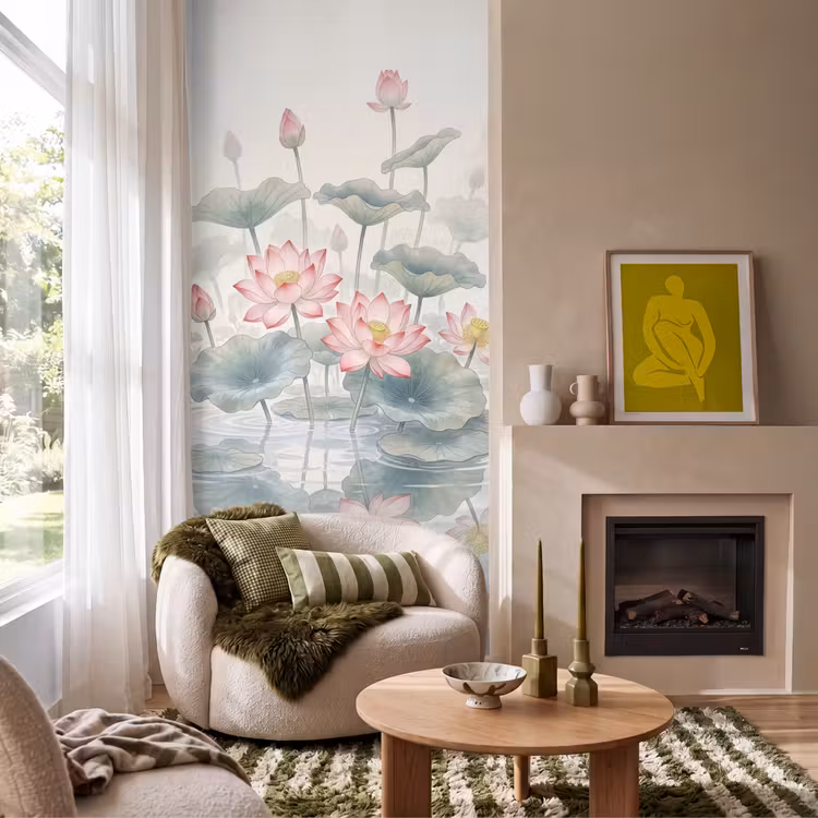 Behang - Aquarel - Lotusbloemen - Kleurrijk — 1