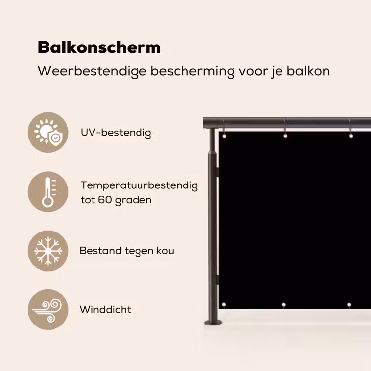 Balkonscherm - Zwart - Effen kleur — 3