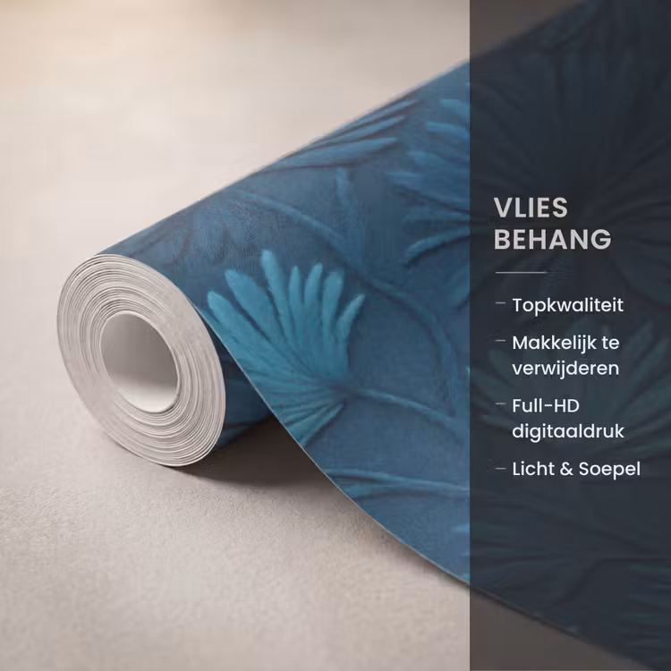 Behang - Bladeren - Reliëf - Patroon - Oceaanblauw - Modern — 3