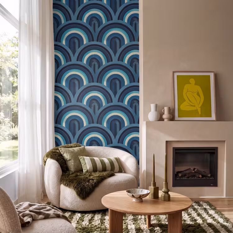Behang - Bogen - Geometrisch - Patroon - Blauw - Retro — 1