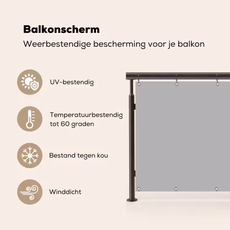 Balkonscherm - Grijs - Effen print — 3