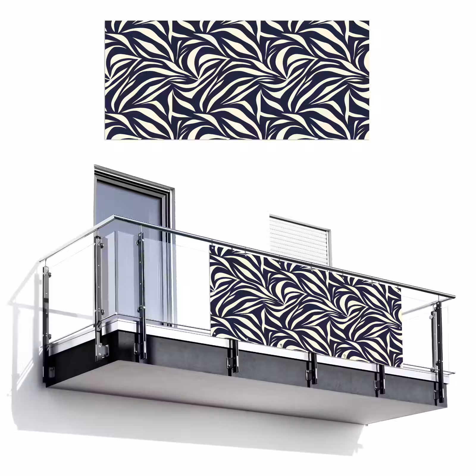 Balkonscherm - Bladvormen - Blauw - Patroon - Wit — 1