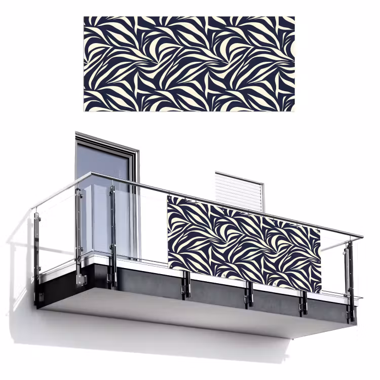 Balkonscherm - Bladvormen - Blauw - Patroon - Wit — 1