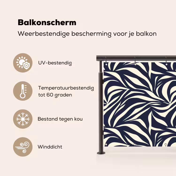 Balkonscherm - Bladvormen - Blauw - Patroon - Wit — 3