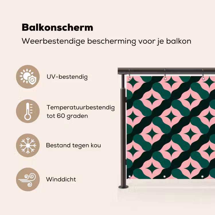 Balkonscherm - Groen - Roze - Retro - Sterren — 3