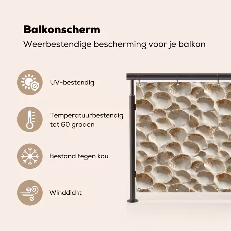 Balkonscherm - Schelpen - Waaiervorm - Wit — 3