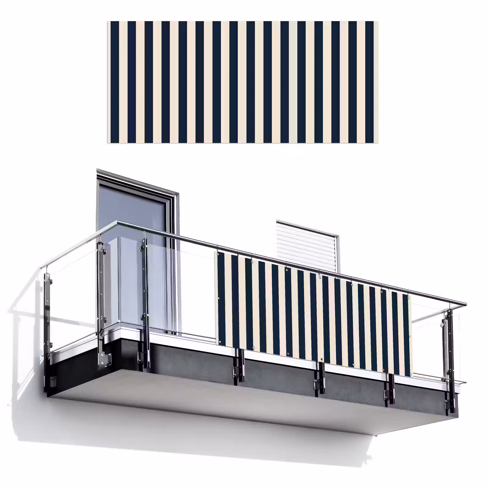 Balkonscherm - Verticale strepen - Blauw - Crème — 1