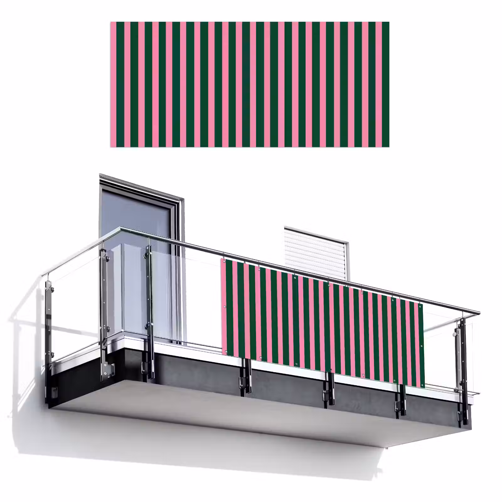 Balkonscherm - Verticale strepen - Groen - Roze — 1
