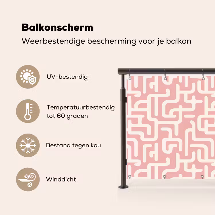 Balkonscherm - Doolhofpatroon - Roze - Wit - Abstract — 3
