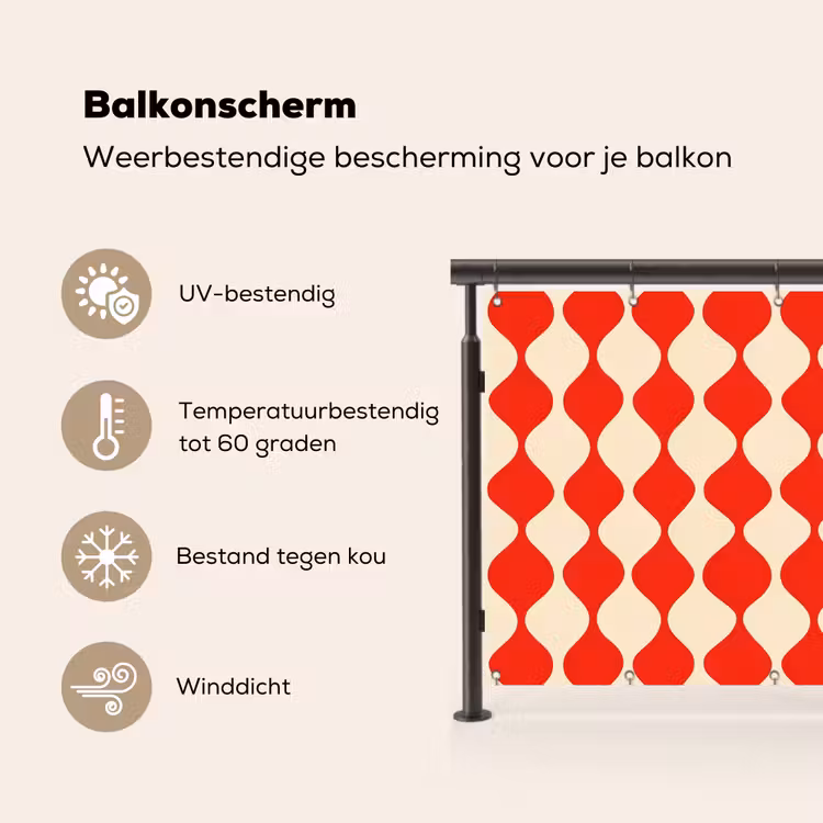 Balkonscherm - Golvend patroon - Retro - Rood - Beige — 3