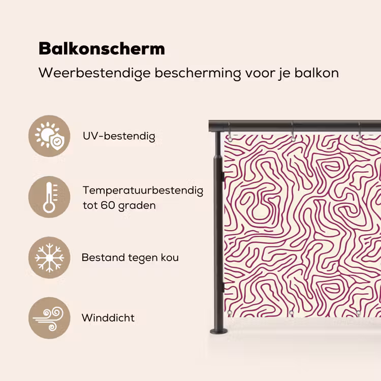 Balkonscherm - Kronkelende lijn - Magenta - Crème — 3