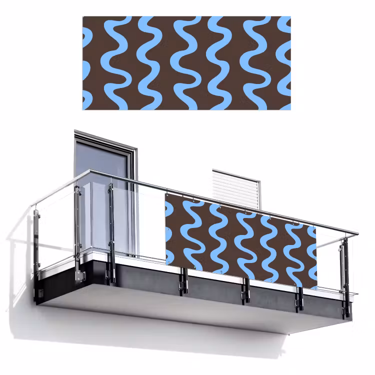 Balkonscherm - Kronkelende lijnen - Blauw - Bruin - Minimalistisch — 1