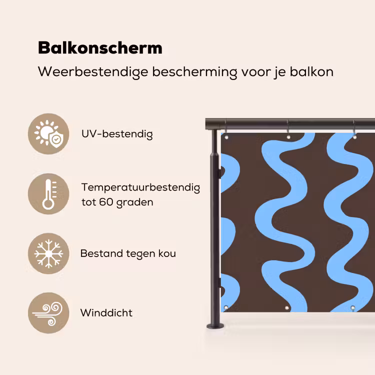 Balkonscherm - Kronkelende lijnen - Blauw - Bruin - Minimalistisch — 3